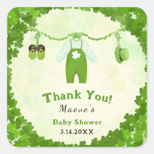 Lycklig liten Shamrock Babyklänning Baby Shower Fyrkantigt Klistermärke