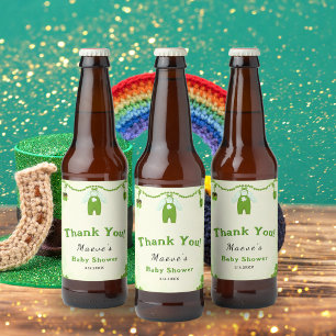 Lycklig liten Shamrock Babyklänning Baby Shower Ölflaska Etikett