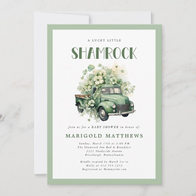 Lycklig liten Shamrock St Patrick's Baby Shower Inbjudningar (Framsida)