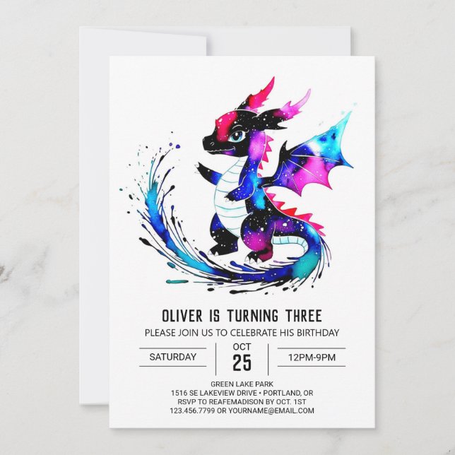 Lycklig Little Dragon Digital Boy Birthday Inbjudningar (Framsida)