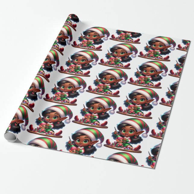 Lycklig Little Elf Girl - jul Gift Papper Presentpapper (Utrullad)