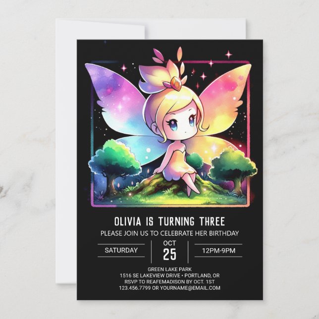 Lycklig Little Fairy Birthday Inbjudningar (Framsida)