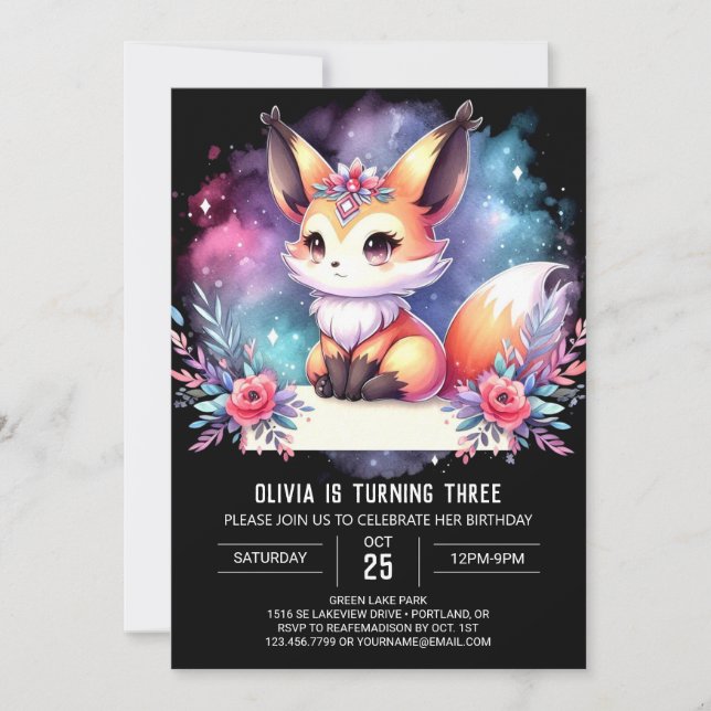 Lycklig Little Fox Birthday digital Inbjudningar (Framsida)