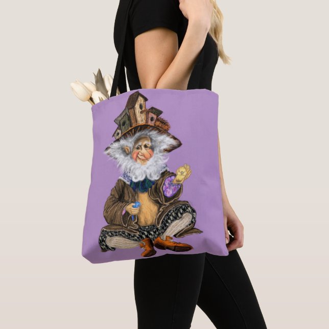 Lycklig Little Gnome in Birds Houses Hat Tote Bag Tygkasse (Närbild)