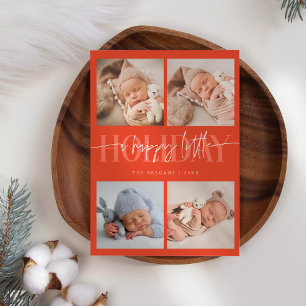 Lycklig Little Helgdag Red Multi Photo Birth Meddelande