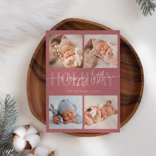 Lycklig Little Helgdag Rosa Multi Photo Birth Meddelande