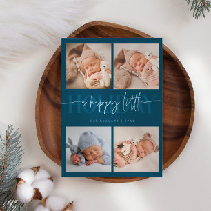 Lycklig Little Helgdag Teal Multi Photo Birth Meddelande