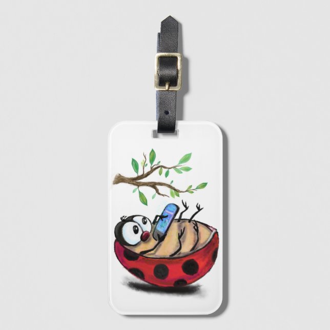 Lycklig Little Ladybug med Mobil - Tecknad Tecknin Bagagebricka (Framsida vertikal)