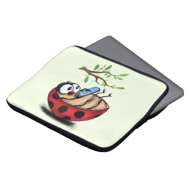 Lycklig Little Ladybug med Mobil - Tecknad Tecknin Laptop Fodral (Framsida topp)