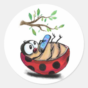 Lycklig Little Ladybug med Mobil - Tecknad Tecknin Runt Klistermärke