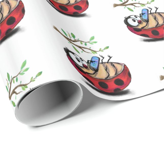Lycklig Little Ladybugs med Mobila - Tecknad Teckn Presentpapper (Rullad Hörn)