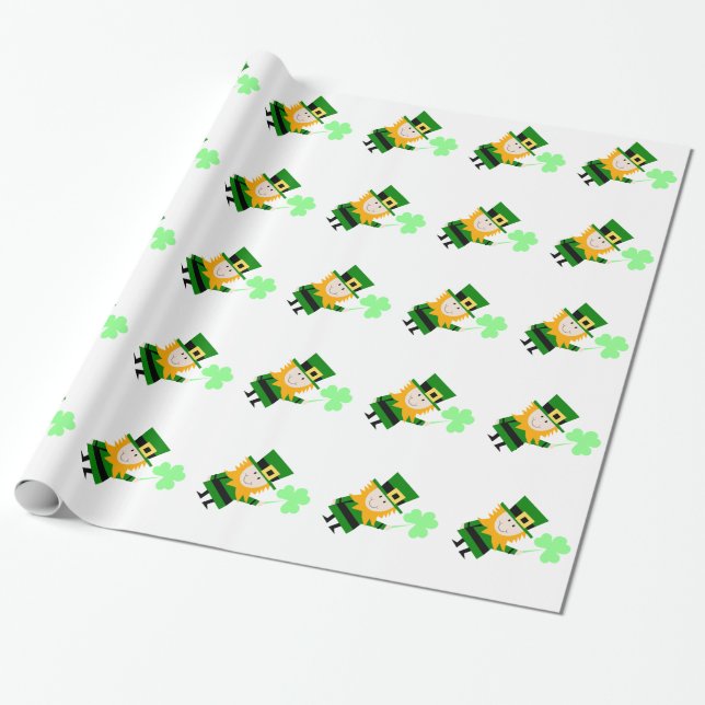 Lycklig Little Leprechaun White Presentpapper (Utrullad)