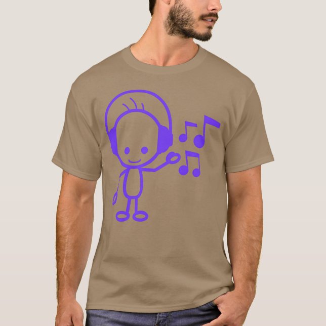 Lycklig Little Man Music Listning Musik noter Roli T Shirt (Framsida)
