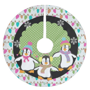 Lycklig Little Penguins Helgdag Träd Skirt Julgransmatta Borstad Polyester