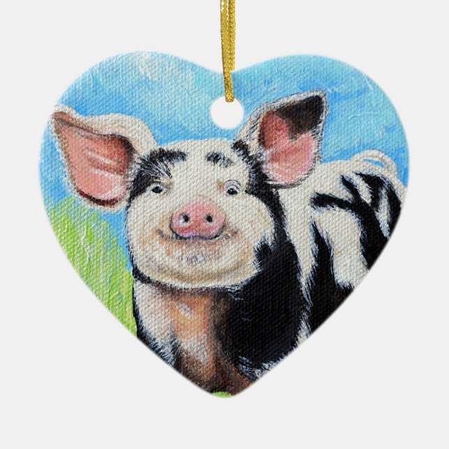 Lycklig Little Pig Painting Julgransprydnad Keramik (Framsidan)