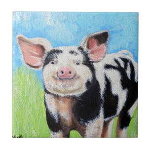 Lycklig Little Pig Painting Kakelplatta