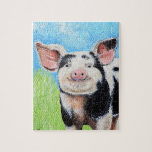 Lycklig Little Pig Painting Pussel