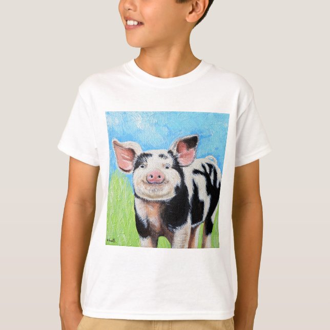Lycklig Little Pig Painting T Shirt (Framsida)