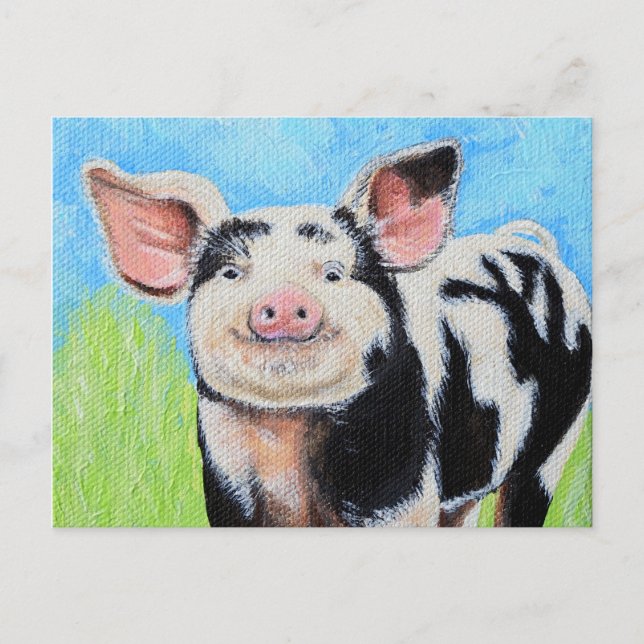 Lycklig Little Pig Painting Vykort (Framsida)