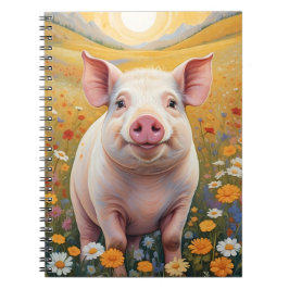 Lycklig Little Pig Sunny Daisy Fält Anteckningsbok