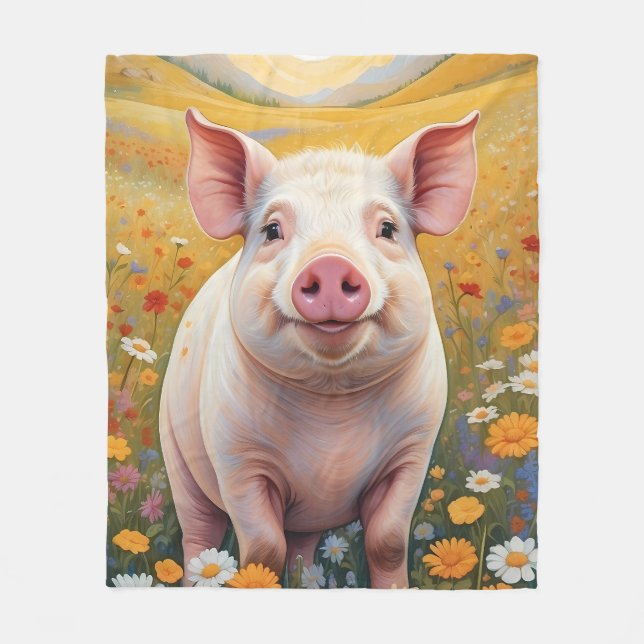 Lycklig Little Pig Sunny Daisy Fält Fleecefilt (Framsidan)