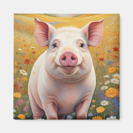 Lycklig Little Pig Sunny Daisy Fält Magnet