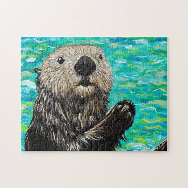 Lycklig Little Sea Otter-målning Pussel (Horisontell)