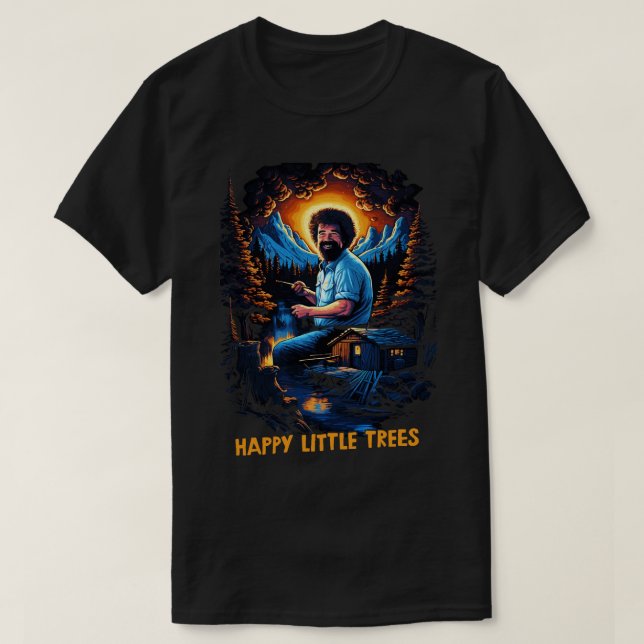 Lycklig Little Träd Retro Fläkt Artwork T Shirt (Design framsida)