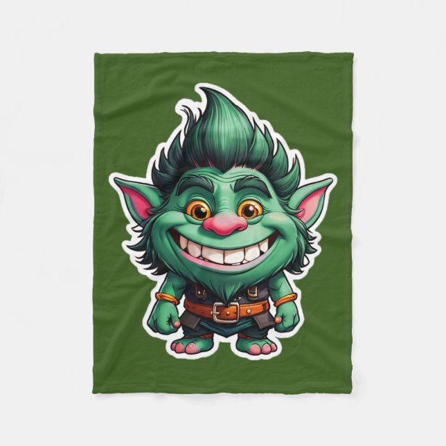 Lycklig Little Troll Chibi illustration Fleecefilt (Framsidan)