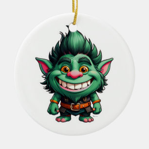 Lycklig Little Troll Chibi illustration Julgransprydnad Keramik