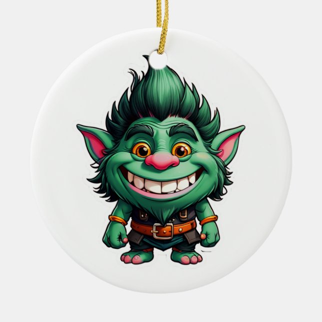 Lycklig Little Troll Chibi illustration Julgransprydnad Keramik (Framsidan)