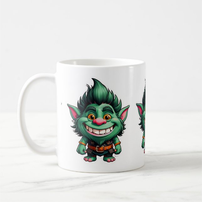 Lycklig Little Troll Chibi illustration Kaffemugg (Vänster)