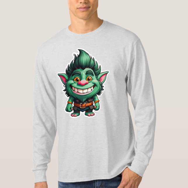 Lycklig Little Troll Chibi illustration Långärmad T Shirt (Framsida)
