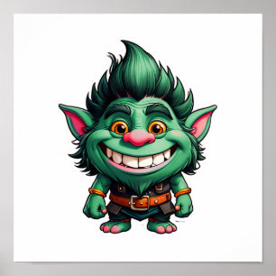 Lycklig Little Troll Chibi illustration Poster