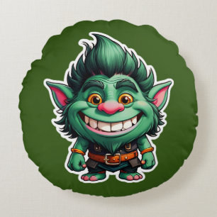 Lycklig Little Troll Chibi illustration Rund Kudde