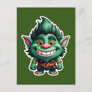 Lycklig Little Troll Chibi illustration Vykort