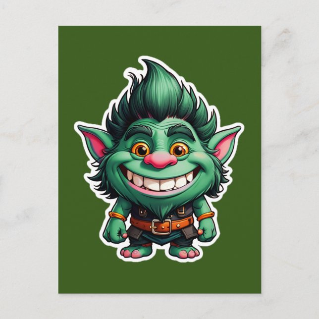Lycklig Little Troll Chibi illustration Vykort (Framsida)