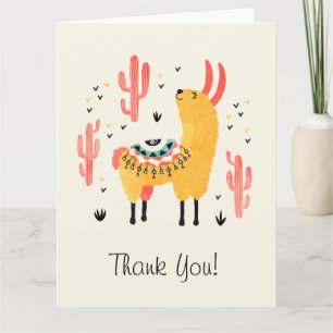 Lycklig llama med cactus tack kort