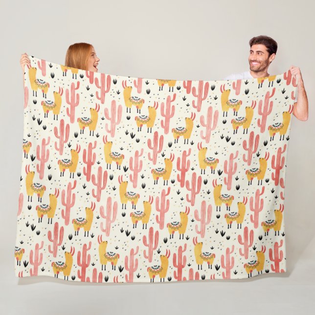 Lycklig llama med kaktusen fleecefilt (På plats)