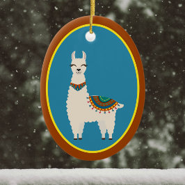 Lycklig Llama på Blue Julgransprydnad Keramik