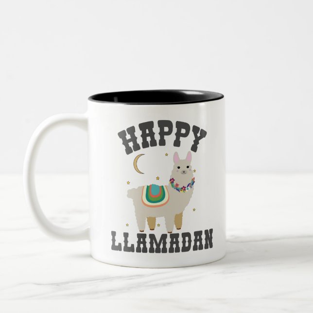 Lycklig Llamadan Funny Ramadan Cute Alpaca Gift Två-Tonad Mugg (Vänster)