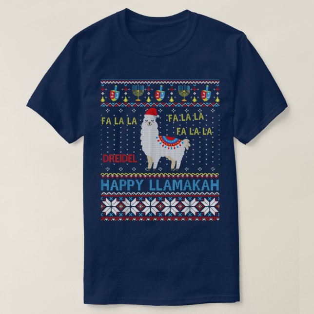 Lycklig Llamakah Funny Ugly Hanukkah Llama Sweater T Shirt (Design framsida)