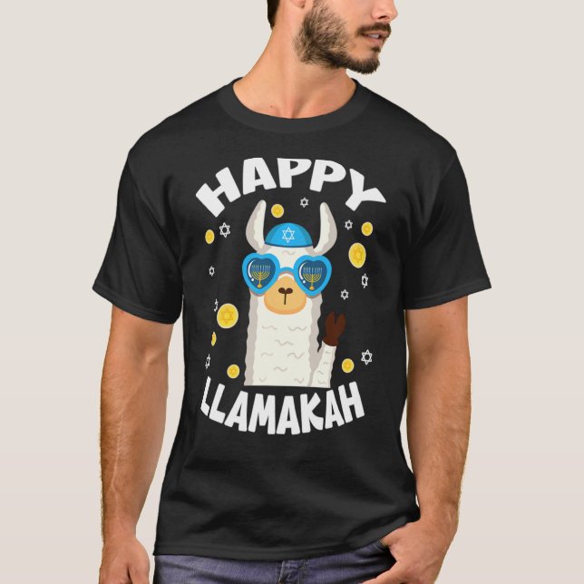 Lycklig Llamakah Hanukkah Funny Llamaorah T Shirt (Framsida)
