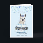 Lycklig Llamakah | Llama Hanukkah-kort Helgkort<br><div class="desc">Jag kallar honom Yiddisch Llamakah. Han njuter grundligt av skäggsbildning med bara den bästa veganskäggspomaden. Hans andra hobbieser omfattar provtagning av manischewitz, åldras av handvalsat mockbröd och att lyssna på en underbar, alkalisk jingle. Han har bara provat tillräckligt med gång, men det gjorde honom för paranoid, så han håller sig...</div>