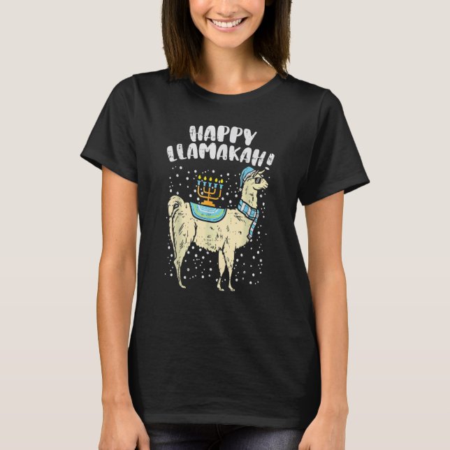 Lycklig Llamakah Llama Menorah Hanukkah Chanukah J T Shirt (Framsida)