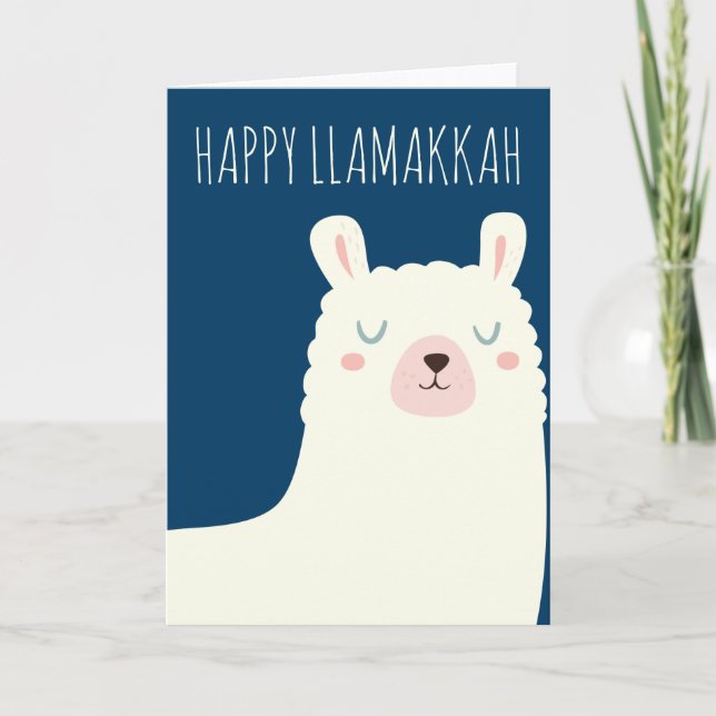 Lycklig Llamakkah Blue Hanukkah Llama Cute Helgkort (Framsida)