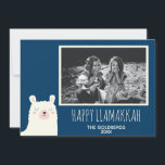 Lycklig Llamakkah Blue Hanukkah Llama Cute Photo Julkort<br><div class="desc">Lycklig Llamakkah!</div>