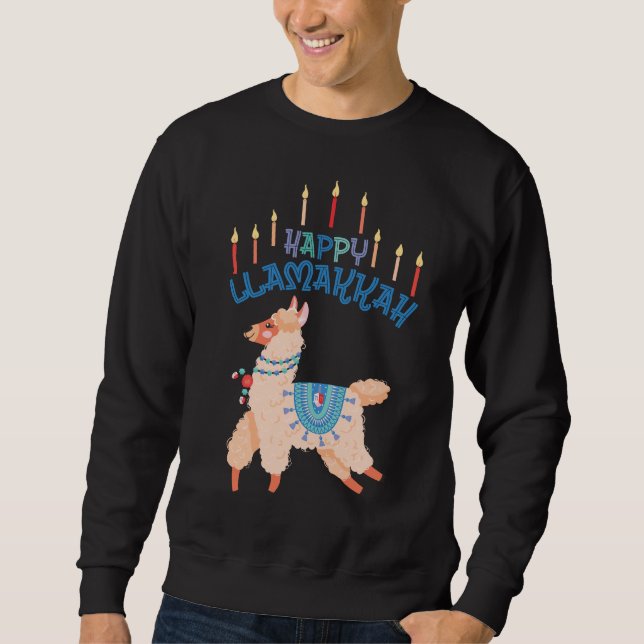 Lycklig Llamakkah Hanukkah Menorah Lång Ärmad Tröja (Framsida)
