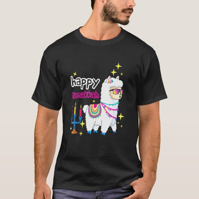 Lycklig Llamakkah Llama Candles Alpaca Menorah Jew T Shirt (Framsida)