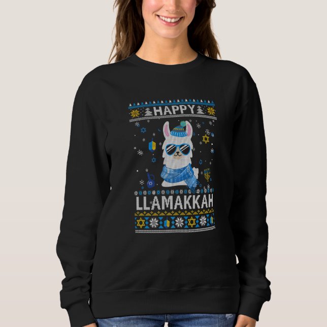Lycklig Llamakkah Llama Ugly Hanukkah Ugly jul T Shirt (Framsida)